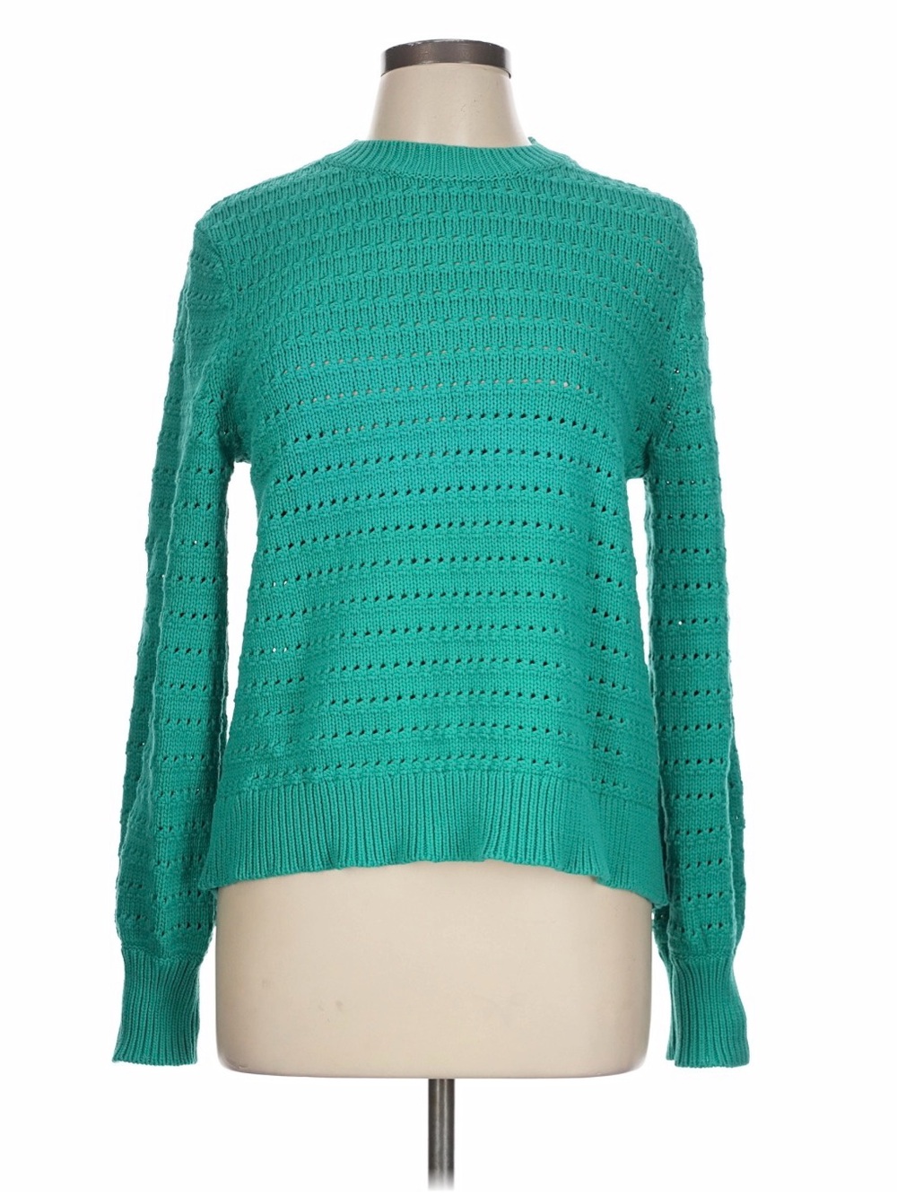 J. Crew Pointelle Cotton Blend Teal Green Textured Pullover Sweater
